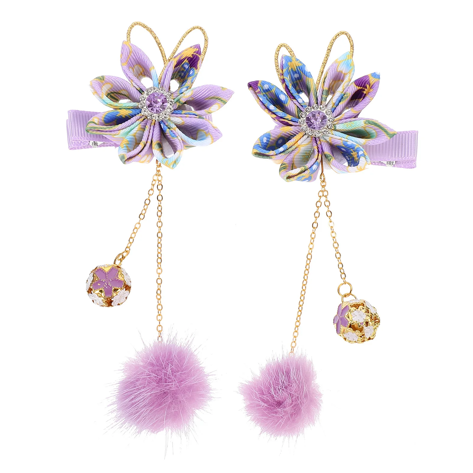 

2Pcs Chinese Hair Clip Vintage Flower Hairpin Dangle Tassel Barrette for Retro Hair Accessory Pretty Daily Dress Up