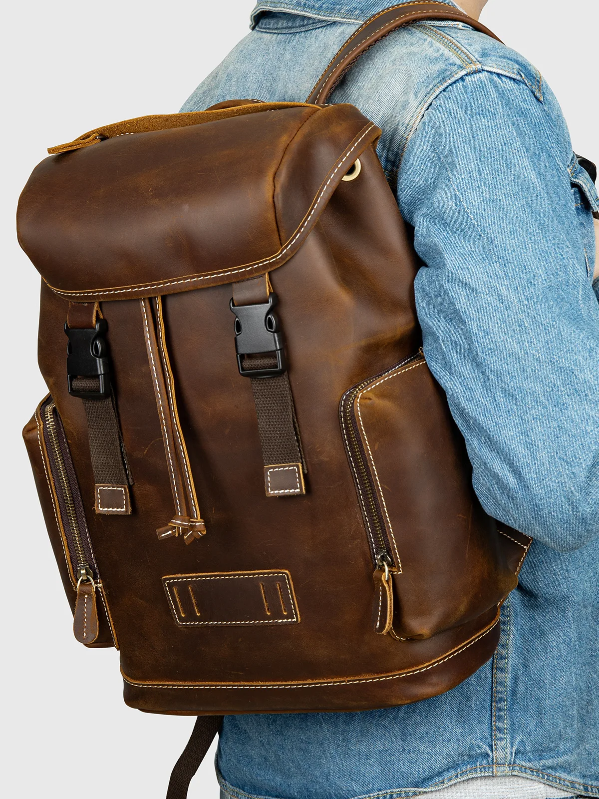 

Crazy Horse Leather Backpack Men's Large Capacity Vintage Casual Travel Bag Multi-Functional Man Bag