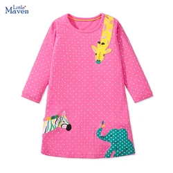 Little maven 2024 Autumn Spring Baby Girls Kids Clothes Clothes Children's Clothing Embroidered Cartoon Animals Casual Dress