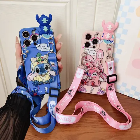 For iPhone 16 15 14 13 12 11 XR Xs 8 7 6 Pro Max mini Plus e Shy Stitch Case With Holder Rope