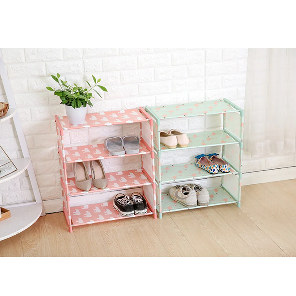 

4 Tiers Plastic Shoe Storage Cabinet Metal Rods Nonwoven Fabric Shoe Rack Organizer for Entryway Shoes Boots