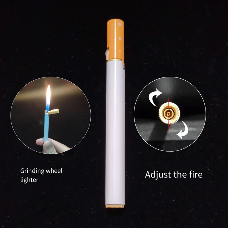 Mini Grinder LighterClassic Open Flame Cigarette Shape Smoking Lighter  Recyclable Inflatable Lighter Fun Gadgets Gift Collection
