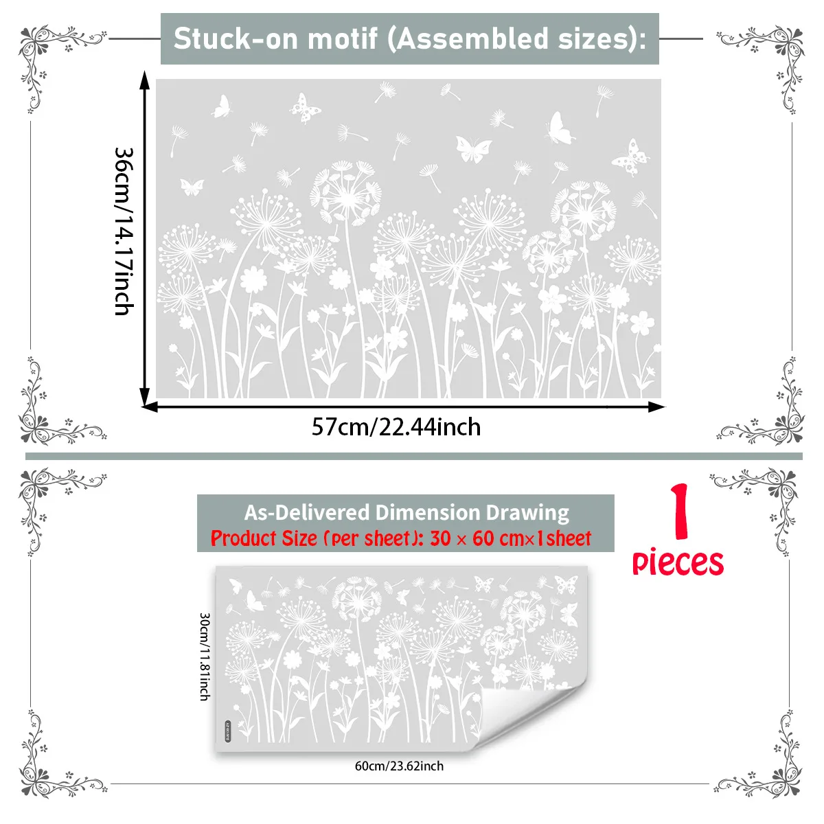 Gray for dandelion Window Decal Silhouette Window Film Damage Free Application White for dandelion Design Flexible Pvc Material