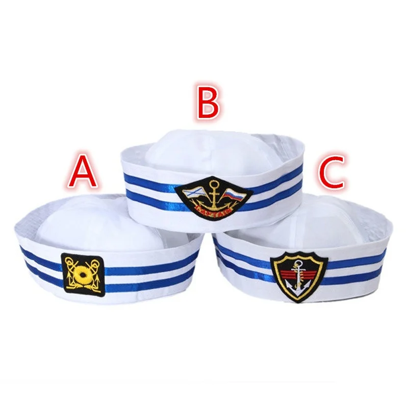 Sailors Captain White Hat Navy Marine Cap Anchor Sea Boating Men Women Party Cosplay Festival Hats