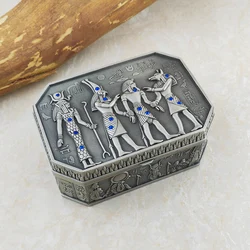 Retro Metal Jewelry Box Egypt Myth Pharaoh Sun God Pattern Carved Souvenir Gift Storage Case Ring Necklace Organizer Chest