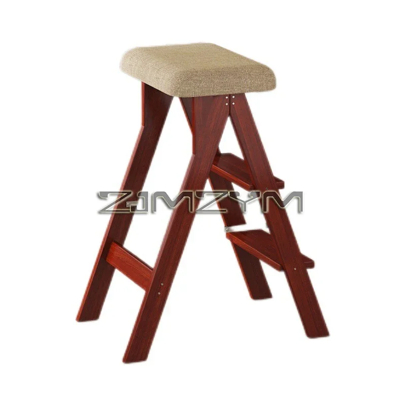 Solid Wood Step Stool Portable Kitchen Folding Stool Indoor Multifunctional Home 3 Step Ladder Folding Steps Ladder Rack