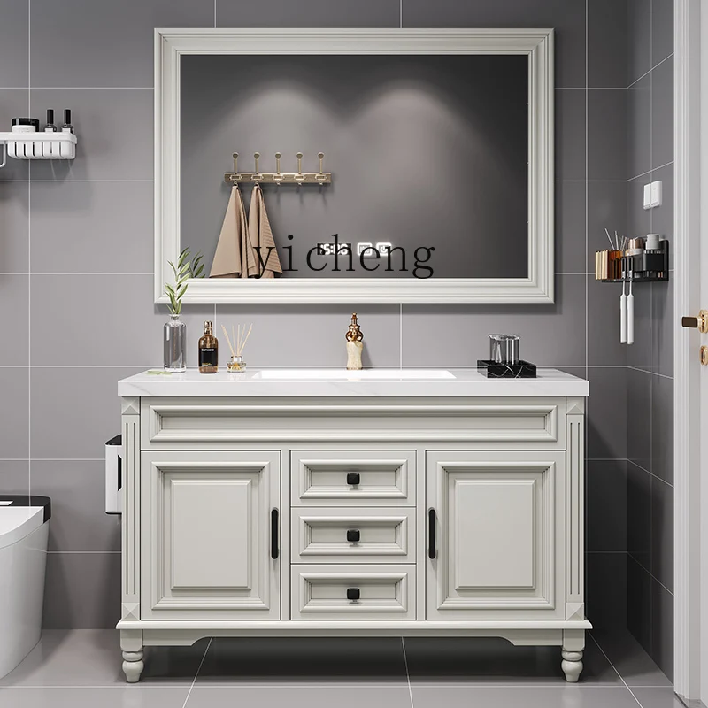 TQH oak paint floor-to-ceiling bathroom cabinet combination bathroom rock slab washstand hand basin pool