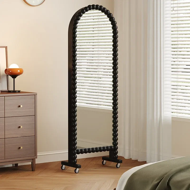 Medieval solid wood full-body mirror movable floor-to-ceiling French retro storage magazine bookshelf integrated rotating