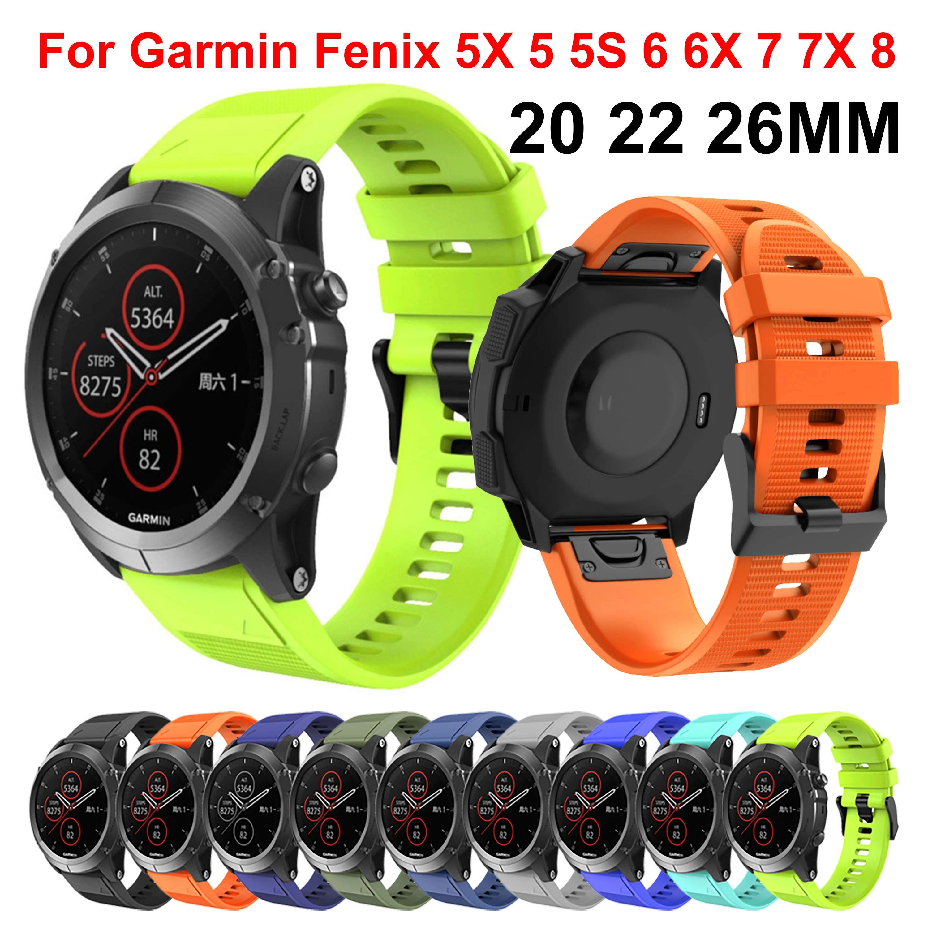 

QuickFit 20mm 22mm 26mm Strap for Garmin Epix Gen 2 Silicone Band for Garmin Fenix 8 7 7X 5 6X Pro Enduro 3 2 Bracelet Watchband