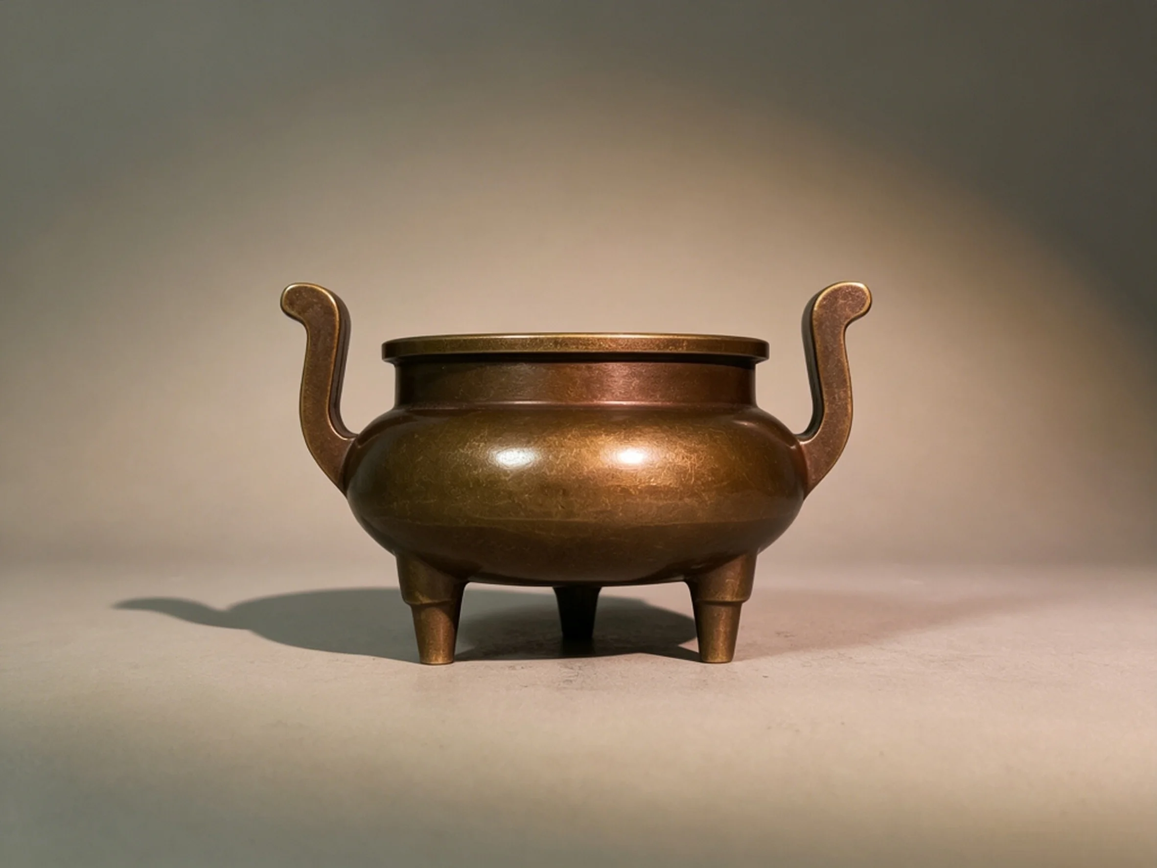 Vintage Pure Copper Three-Legged Incense Burner with Official Hat-Style Ears, a Copper Ornament & Craftwork for Household Buddha