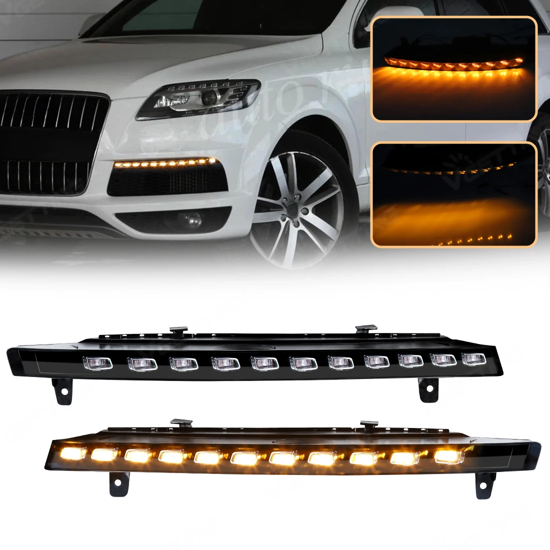 Для Audi Q7 2010 2011 2012 2013 2014 2015 светодиодные дневные ходовые огни DRL противотуманные указатели поворота желтые автоматические дневные фары 4L0953041E/042E