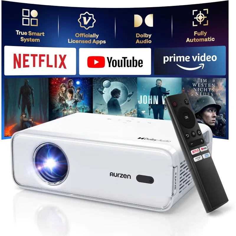 

D1 Smart Projector with WiFi and Bluetooth, Netflix-Officially-Licensed, Auto Focus & Keystone, DoIby Audio, Zoom, Native