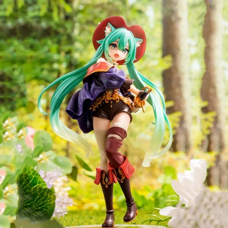 Hatsune Miku Figure Original Taito Wonderland Piapro Miku Puss In Boots Anime Action Model Collectible Ornaments Toys Gift