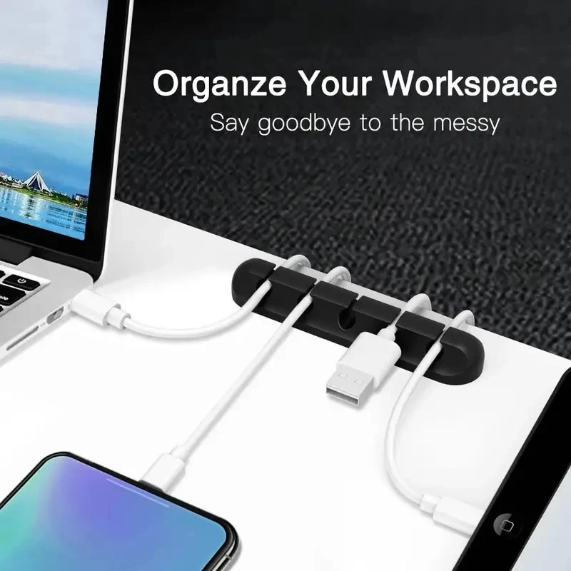 Silicone USB Cable Organizer Desk Tidy Management with Clips, Charging Cable Winder, Mouse & Earphone Accessory Holder for Home