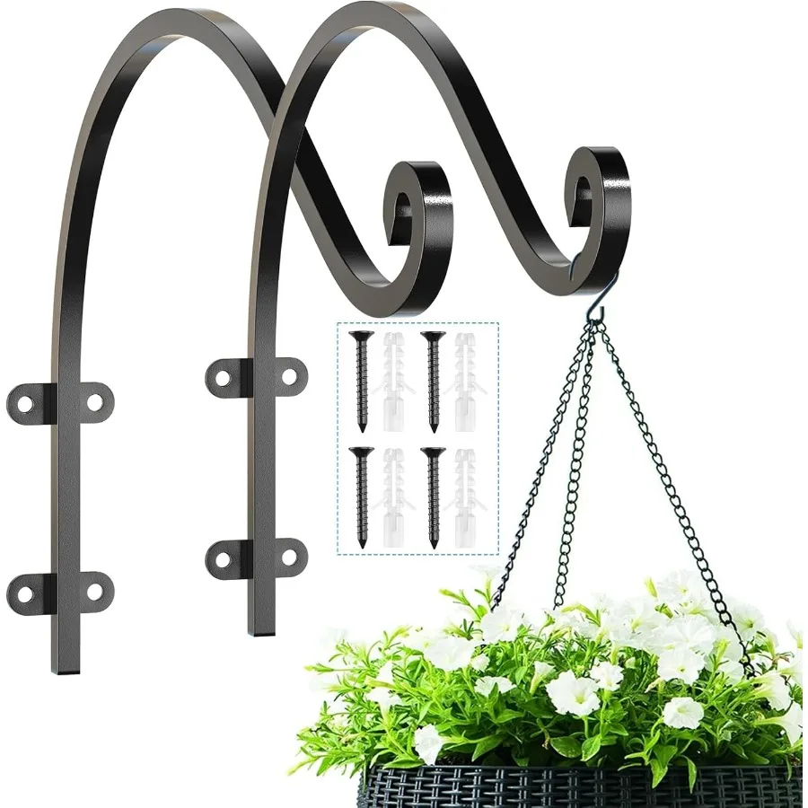 

2PCS Heavy Duty Hanging Plant Bracket 16Inch Outdoor Wall Curved Hanging Bracket HandForged Plant Hanger Hook for Hanging Flowe
