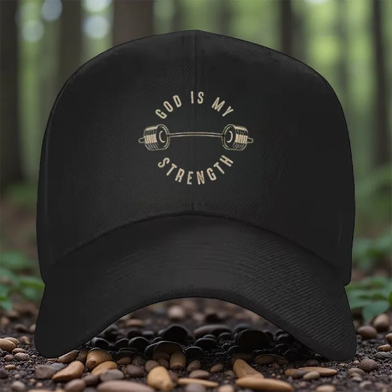 God Is My Strength Barbell Baseball Cap Faith Fitness Adjustable Sun Hat Outdoor Casual Cap
