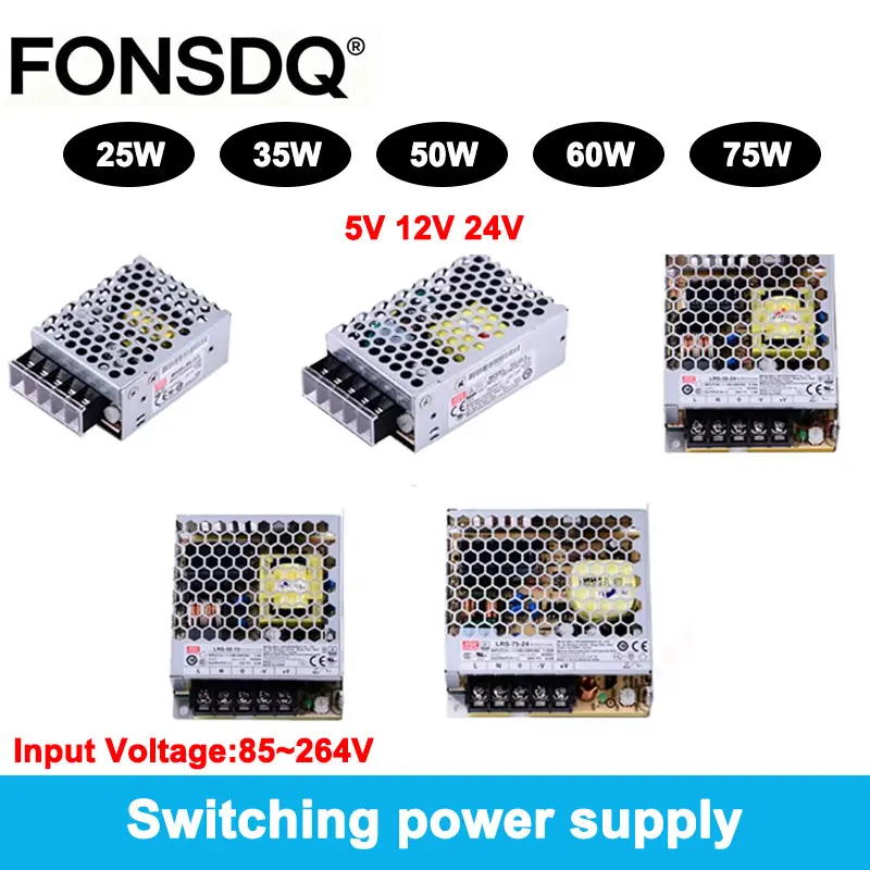 LRS Series Ultra-thin SMPS Switching Power Supply 25W-85W 85-264VAC 12V 15V 24V Industrial Ultra-thin SMPS