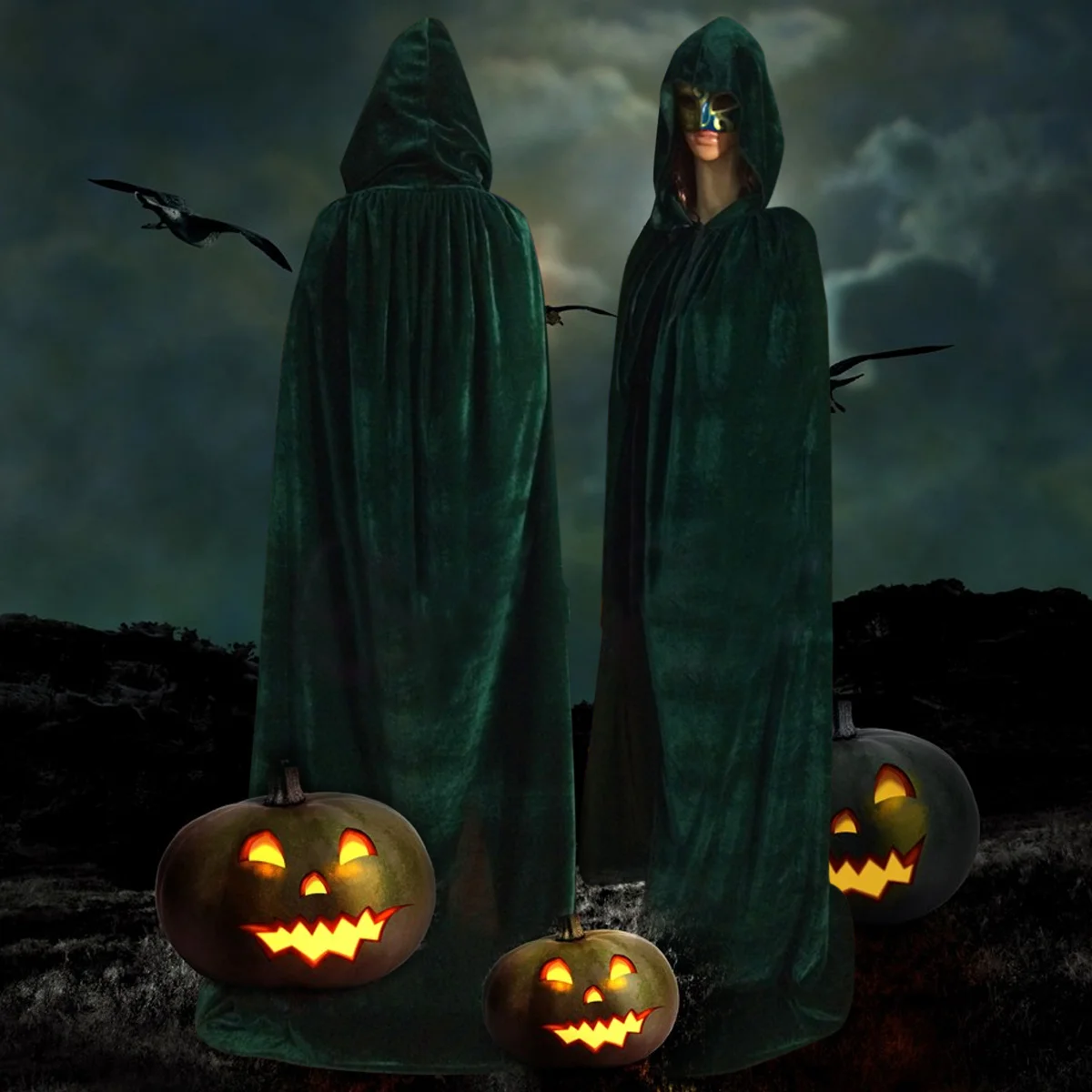 Heksenmantel met capuchon Cape Touw Halloween Cosplay Kostuum Uitloper voor dames (legergroen) heksencape kostuum