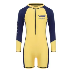 Boys Rash Guard UPF 50+ Swimsuit Beach Water Park Swimwear Color Block One Piece Long Sleeve Front Zip Boy-cut Bathing Suit