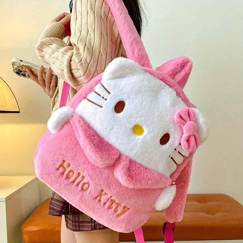 Kawaii Sanrio Plush Backpack - Soft Faux Fur, Cartoon Character Design, Adjustable Shoulder Straps, Spacious Interior Travel