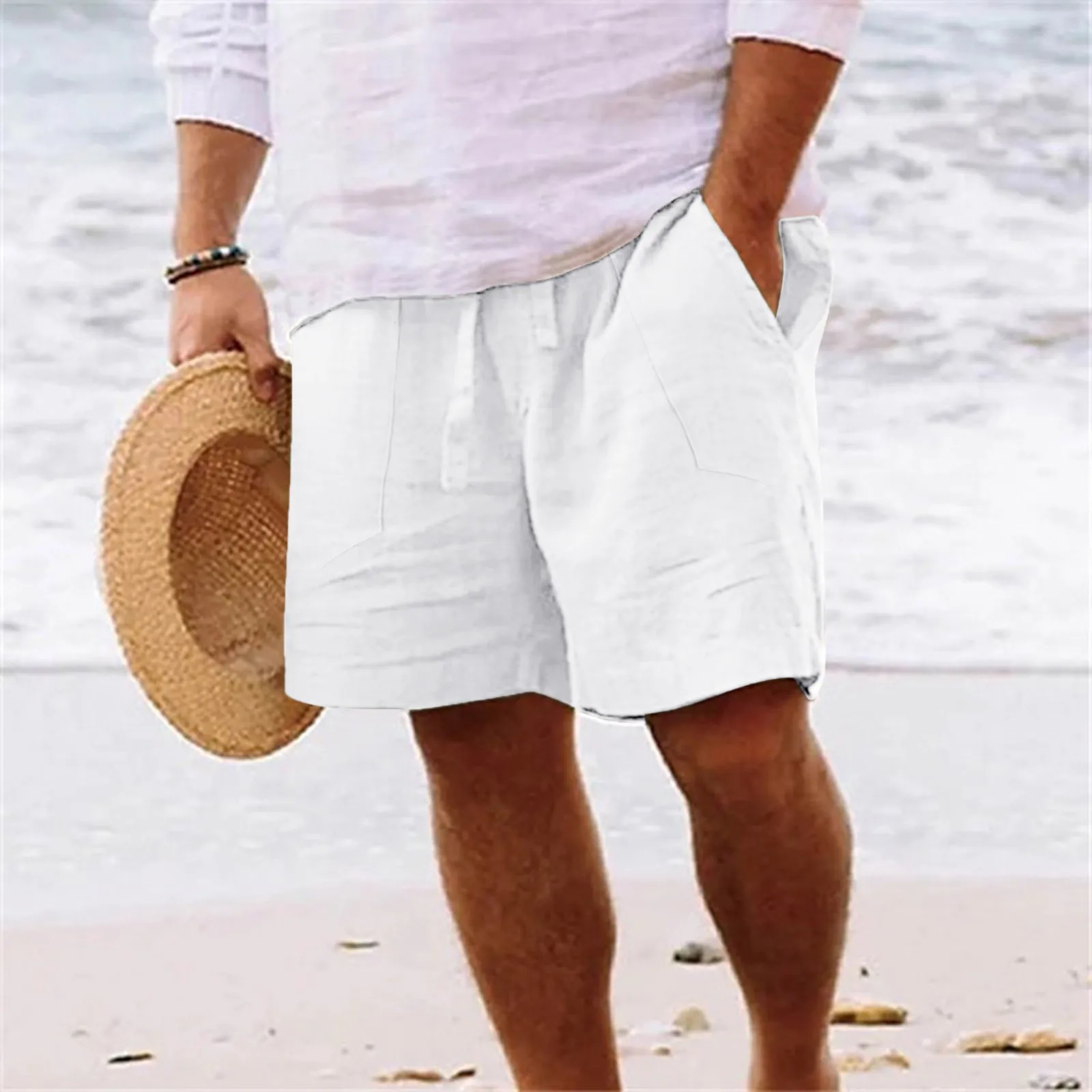 

Faux Cotton Linen Shorts White Loose Trunks Summer Comfortable Men's Shorts Fashion Vacation Holiday Outfits Pantalones Cortos