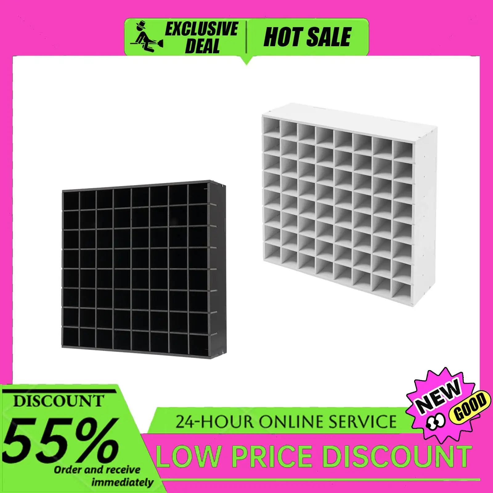 64 Grid Paint Organizer Storage Rack 2 Pack Wall-mounted Paint Bottle Holder 33LBS Load for Spray Cans/Markers/Art Tools