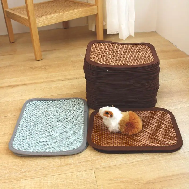 Multiple Sizes Pet Cooling Mat Straw Mat Summer Dogs Cats Rabbit Small Pets Breathable Cool Pad Cool Sleeping Bed Nest Supplies