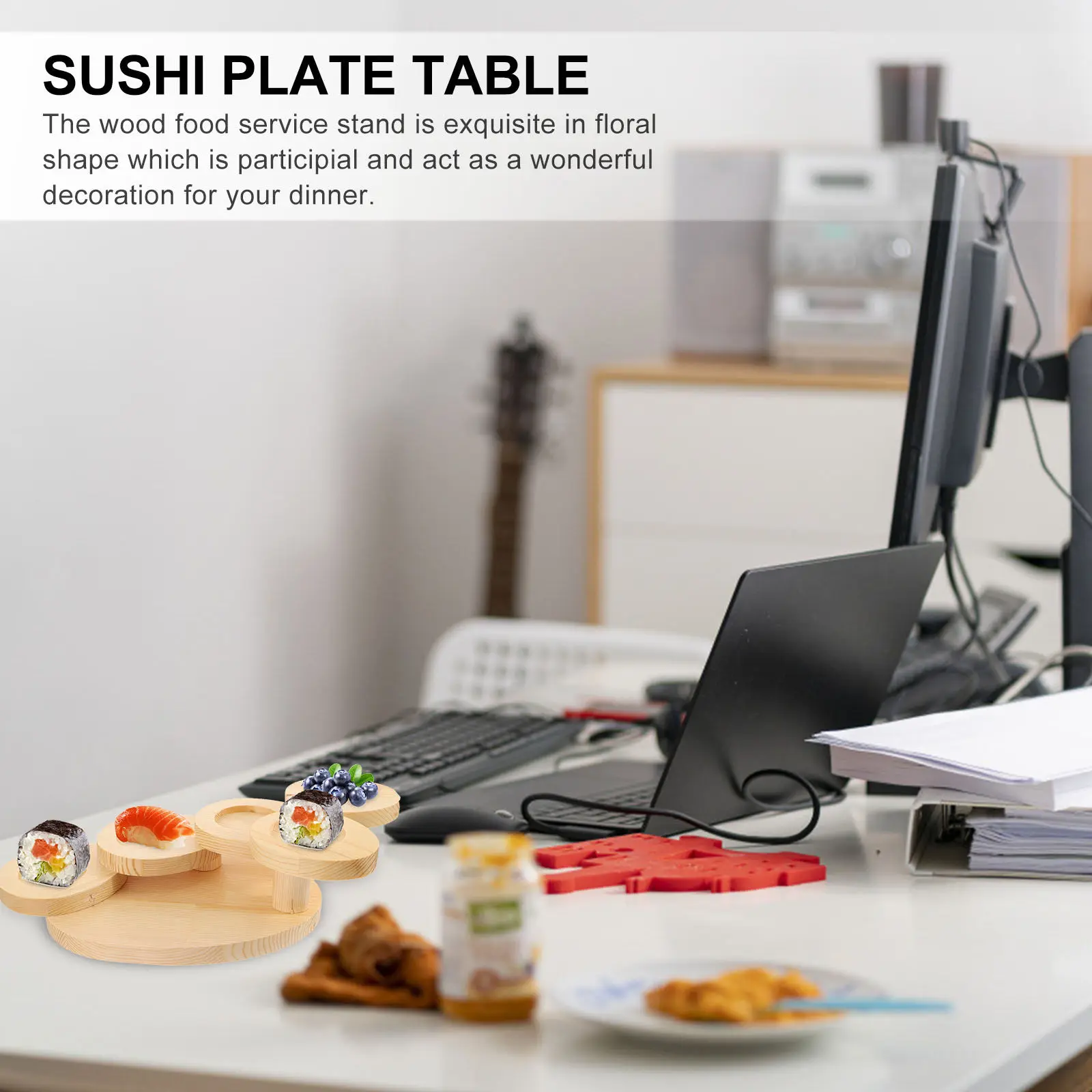 

Wood Dessert Snack Tray Floral Shape Five-Step Ladder Display Stand Food Fruit Serving Rack Sushi Snack Display Stand