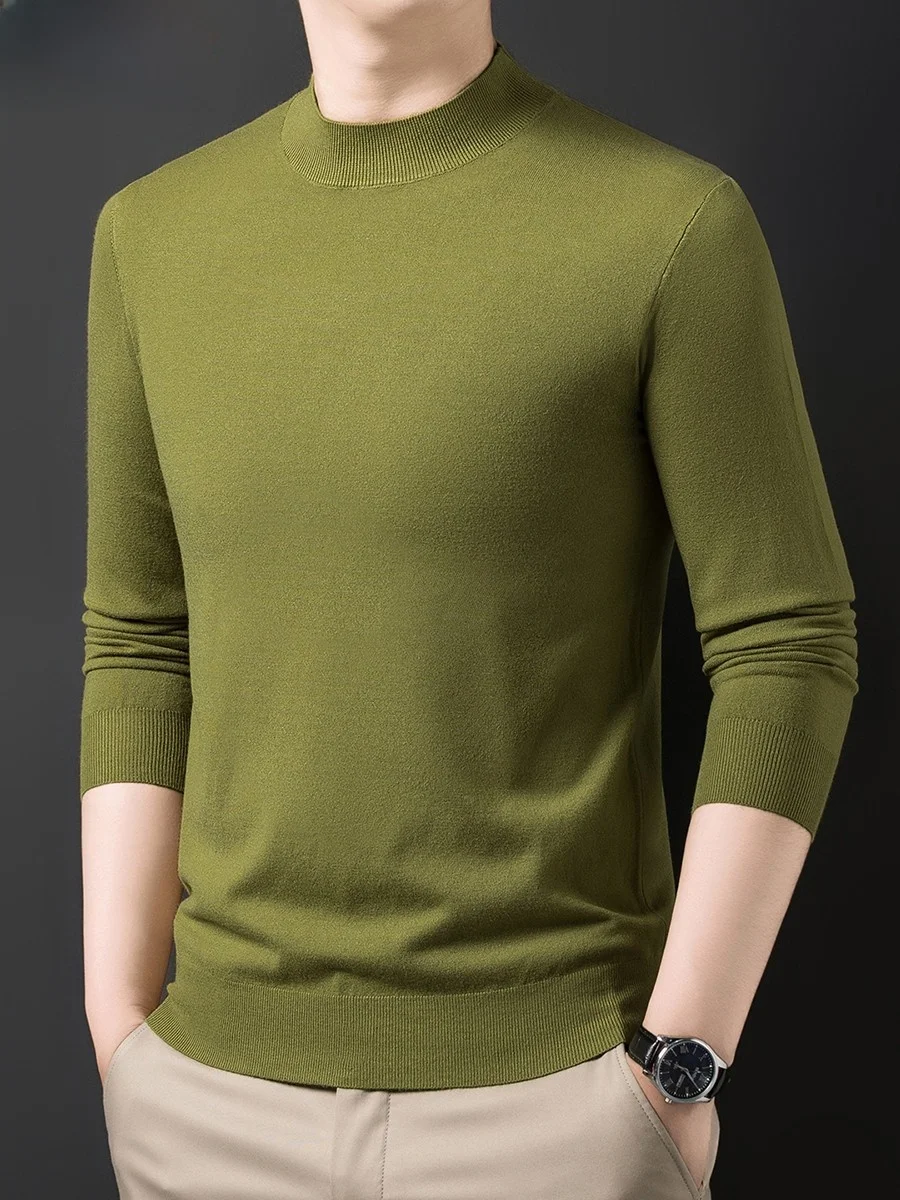 

Мужской повседневный однотонный шерстяной свитер Hengyuanxiang с высоким воротником, мягкий и удобный, вязаный, для весны и осени