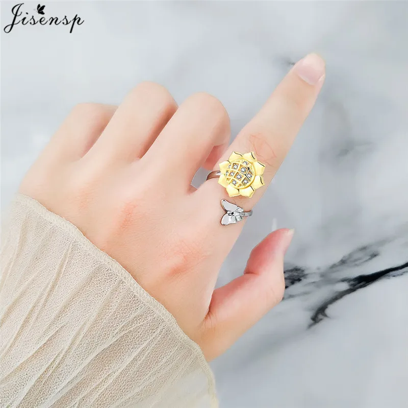 Luxury Fashion Fidget Spinner Ring Anxiety for Women Multiple Crystal Planet Butterfly Finger Rings Anti Stress Wedding Jewerly