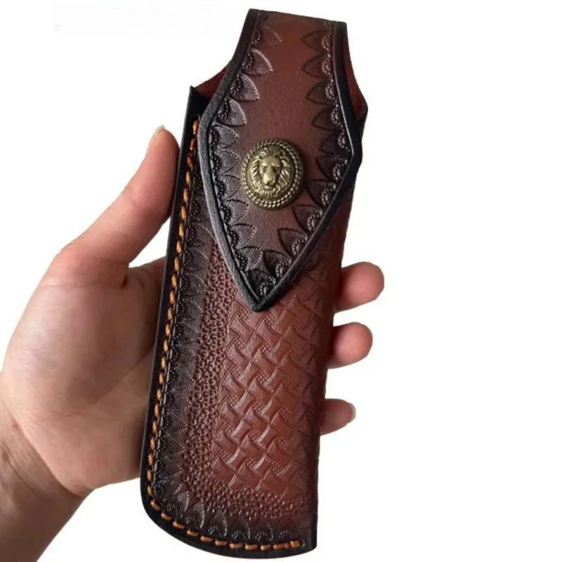 Premium Split Cowhide Carved Knife Sheath - Durable Portable Protective Case for Folding/Outdoor Fruit Knife