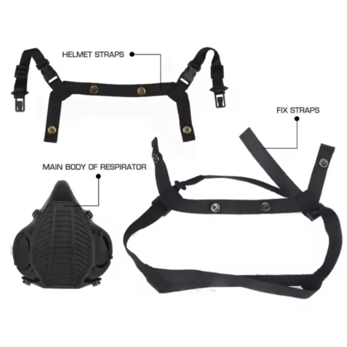 Tactical Half Face Respirator Mask, Adjustable Strap Breathable Protective Mask Compatible with Tactical Helmet & Goggles