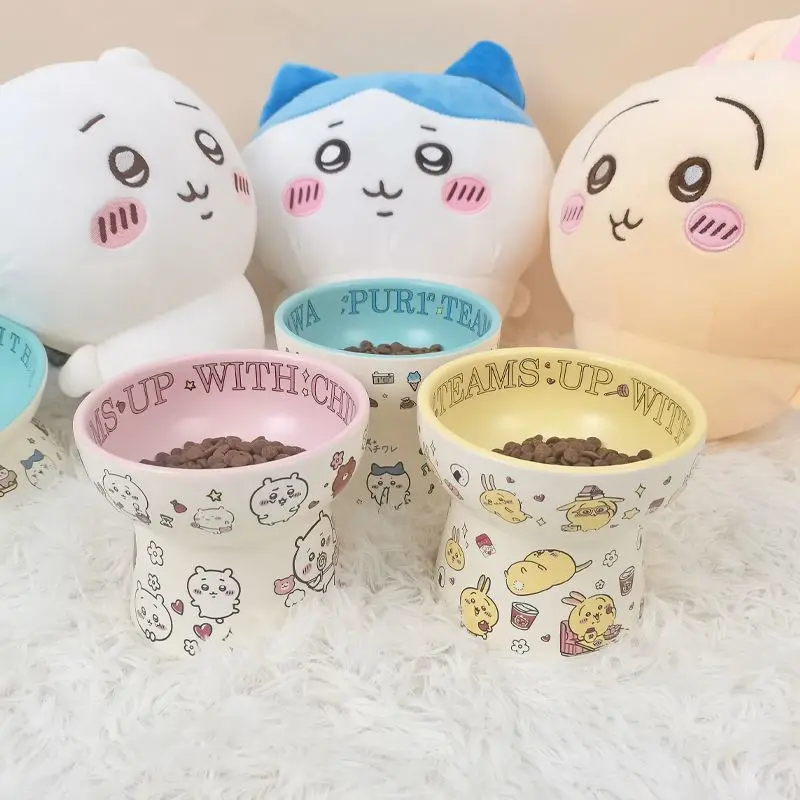

Приподнятая керамическая миска для домашних животных Chiikawa Usagi, наклонная дизайнерская тарелка для кошек и собак с милым персонажем аниме, совместимая кормушка для домашних животных