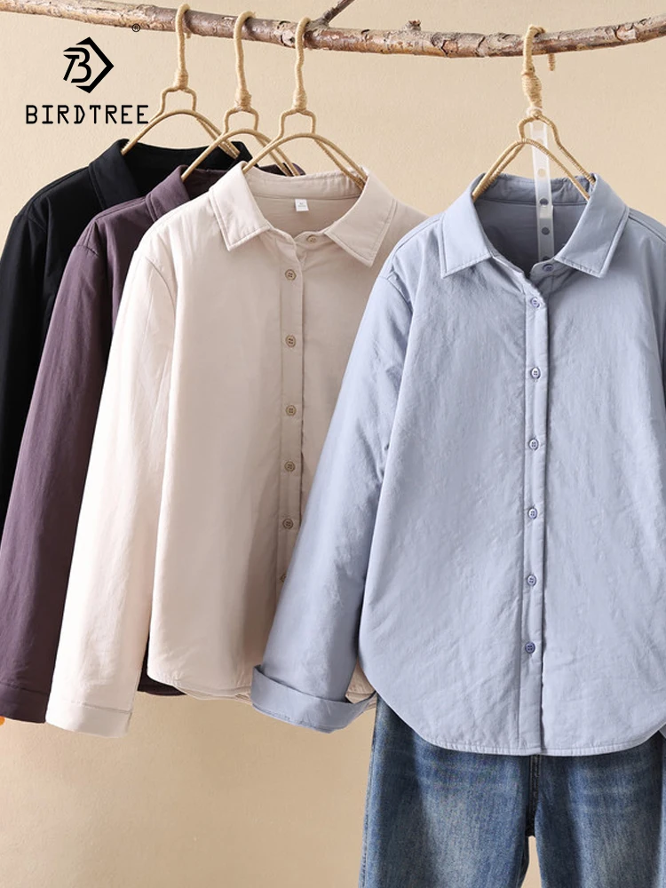 

New 2025 Winter Cotton Padded Shirt, Women Turn-down Collar Solid, Mori Girl Basis OL Workplace Warm Loose Outerwear C5N757CC