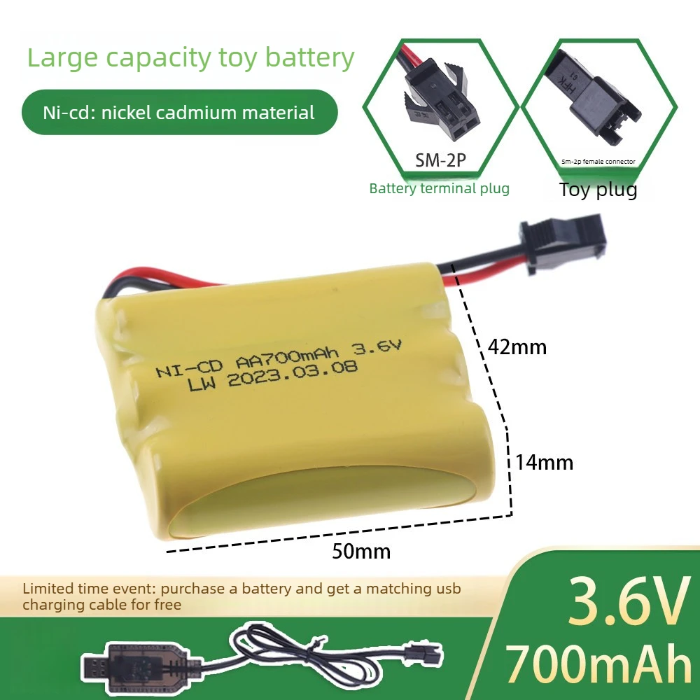 3.6V 5000mAh AA NI-MH Battery SM-2P for Rc Toys Cars Truck Tank Robot Boat Parts 3.6V NIMH Rechargeable  Battery Pack