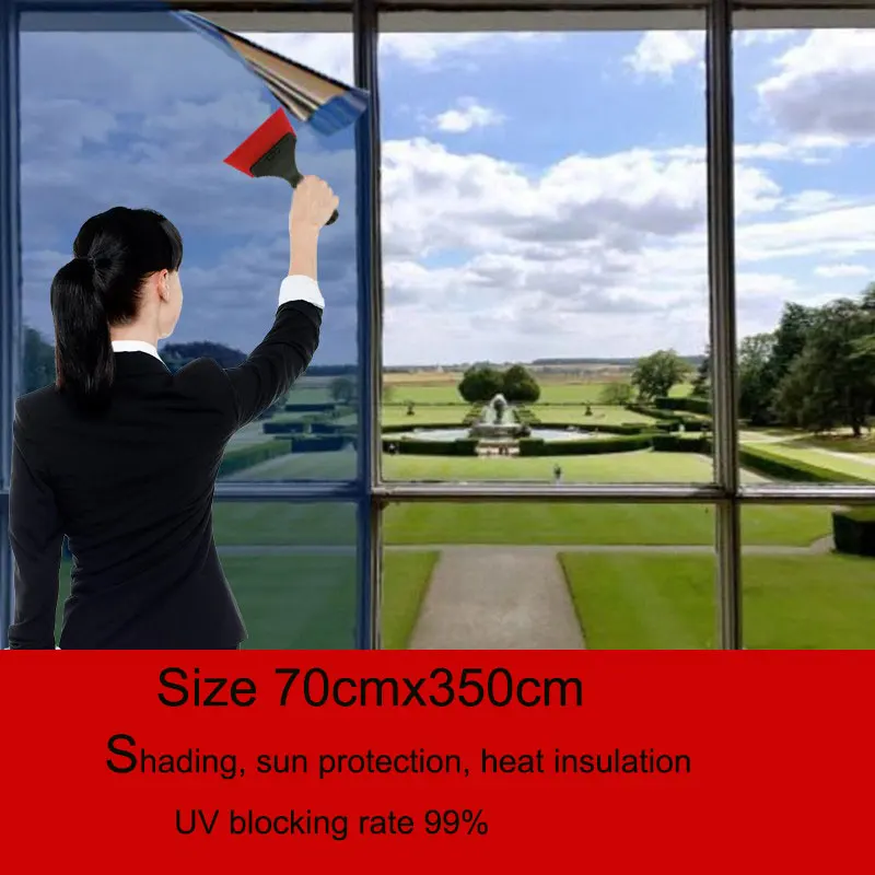 0.7x3.5m Mirror heating reflective glass film anti uv Silver color solar stained window film Home office raamfolie solar film