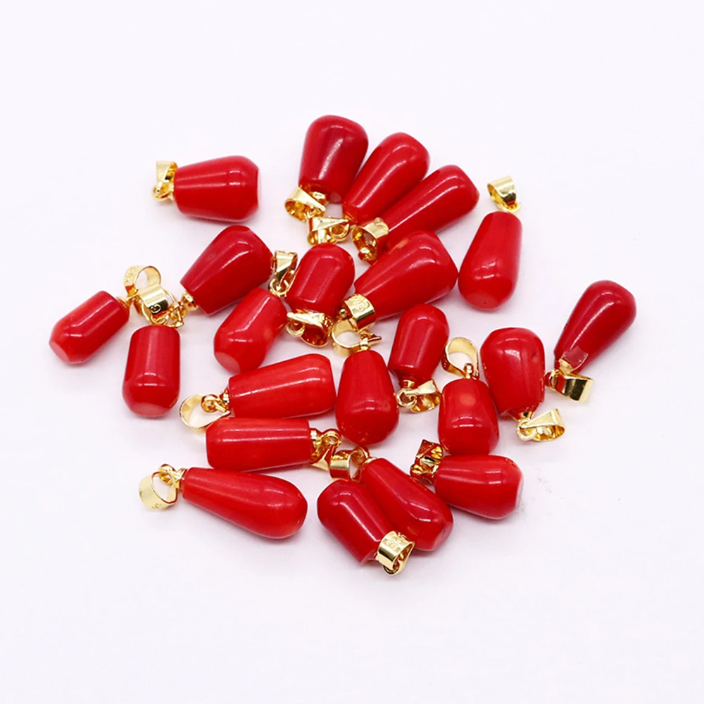 Sea Bamboo Red Coral Necklace Pendant Water Drop Polishing Charm Jewelry Making DIY Earrings Necklace Accessories Gifts 8x20mm