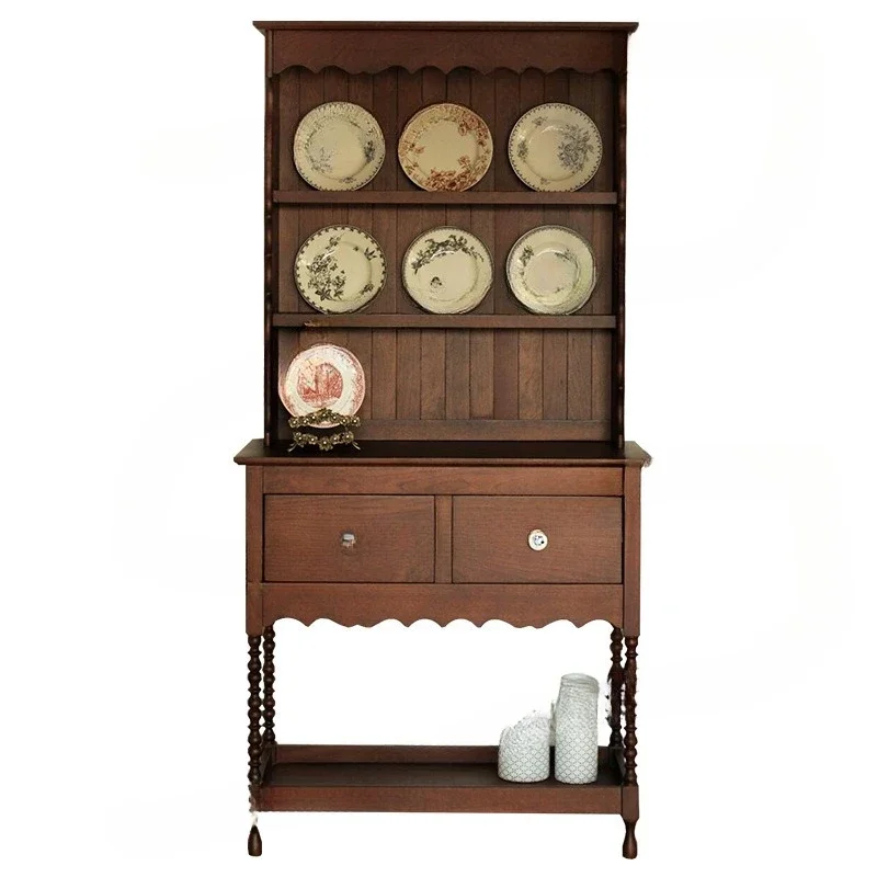 Medieval solid wood tableware  retro storage decorative  wine  dining side cabinet restaurant