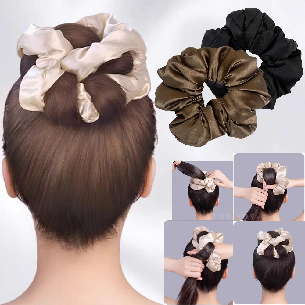 Large Solid Silk Elastic Hair Band Rope Tie Korean Women Girls Ponytail Hair Curlers Hair Styling Tools Fashion Hair Accessories