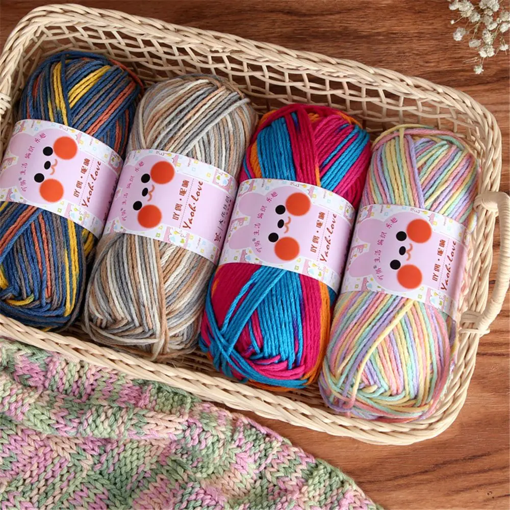 

100g 6 Strands Rainbow Color Hand-woven Milk Cotton Yarn Ball Thick Yarn DIY Scarf Hat Crochet Hand-knitted