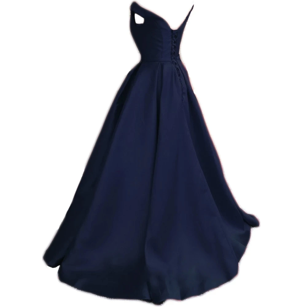 Angelsbridep Sexy V-hals Navy Blue Prom Dresses 2022 Robe De Mariee Pageant Jurken Voor Vrouwen Partij Jurken Satijn Formele Gowns