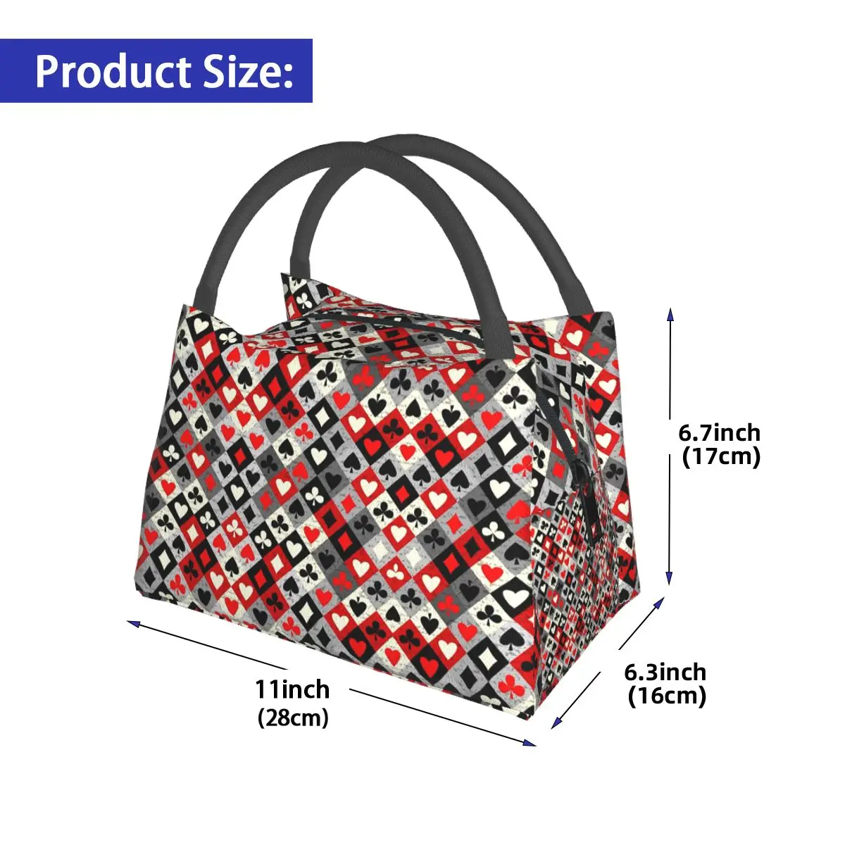 Playing Cards Poker Print Insulated Lunch Bag for Women Picnic Storage Food Boxes Container Cooler Thermal Lunch Box Tote