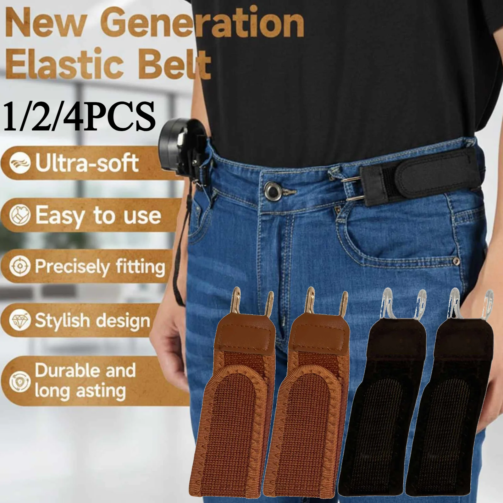 Hook-Loop Adjustable No Buckle Elastic Belt Buckle Free Waist Belts Invisible Elastic Stretch Belt Men Women Valentines Day Gift