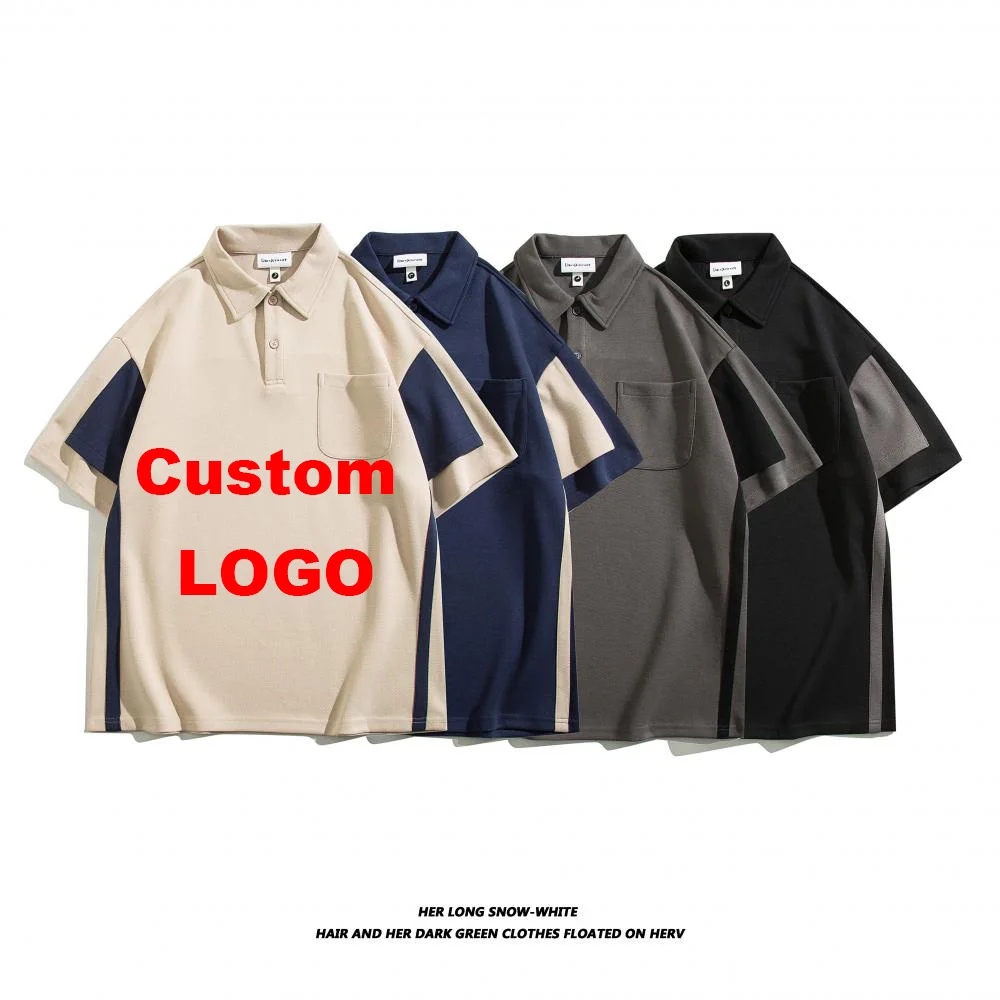 DIY Custom LOGO Unique design Polo Contrast Color for Men Top Baggy Male Clothes Shirt High Brand Quality Regular Fit Cotton New