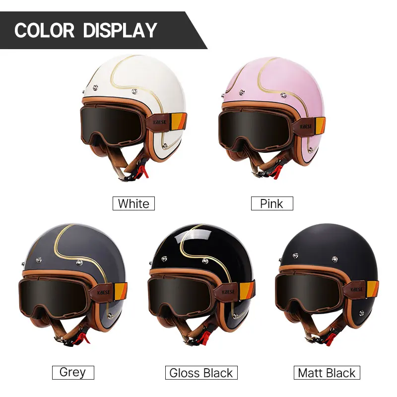 Open Face Motorcycle Helmet Jet Helmet for Men Women Adult Retro Vintage 3/4 Racing Helmets for Scooter Cruiser Moped Pilot DOT