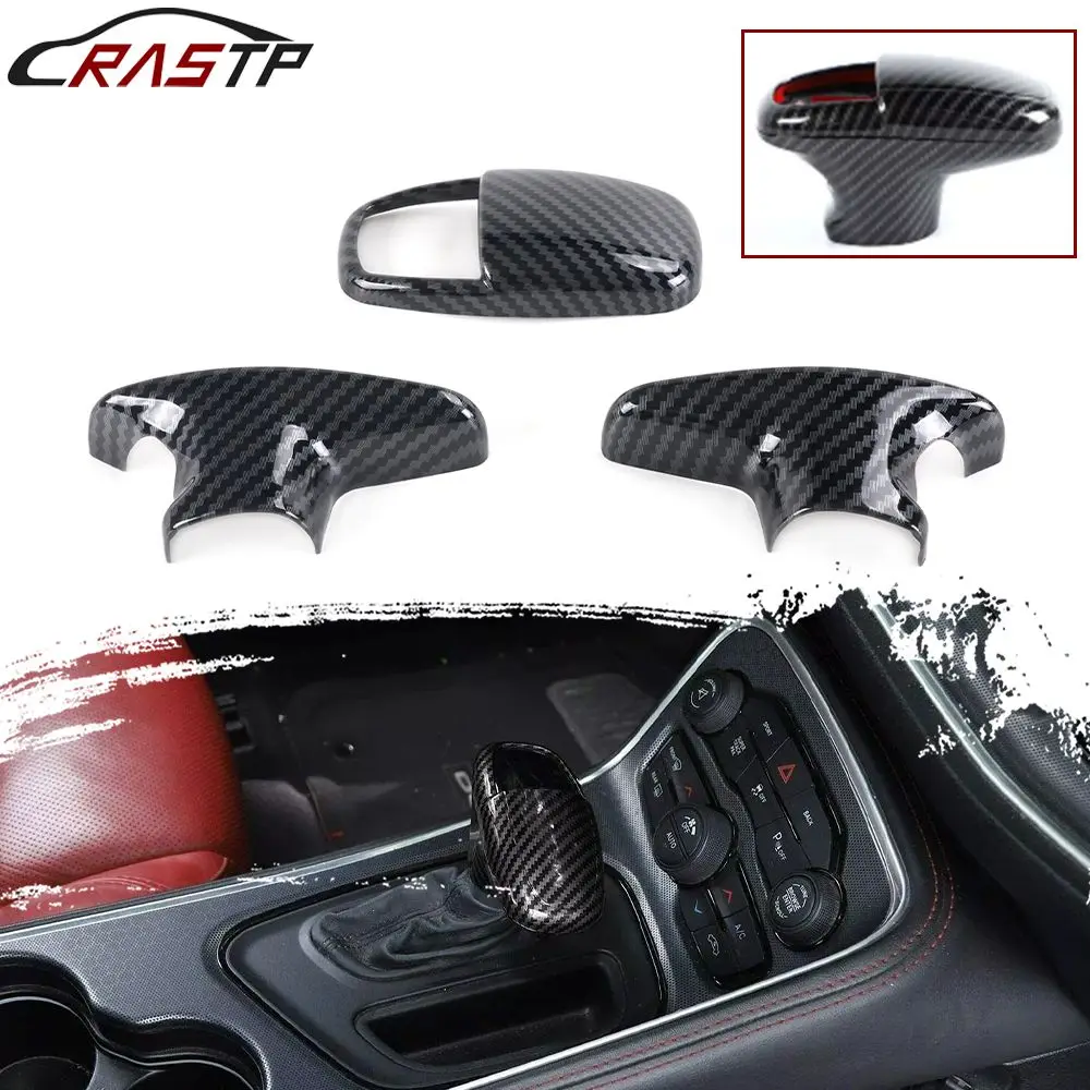 

RASTP-Car Gear Shift Knob Carbon Fiber Decoration Cover For Dodge Charger Challenger Durango 2015-2023 SFN203