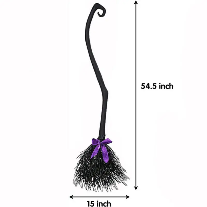 Spooky Halloween Witch Broom with Colorful Ribbon - Perfect Party Decoration and Fun Photo Booth Accessory