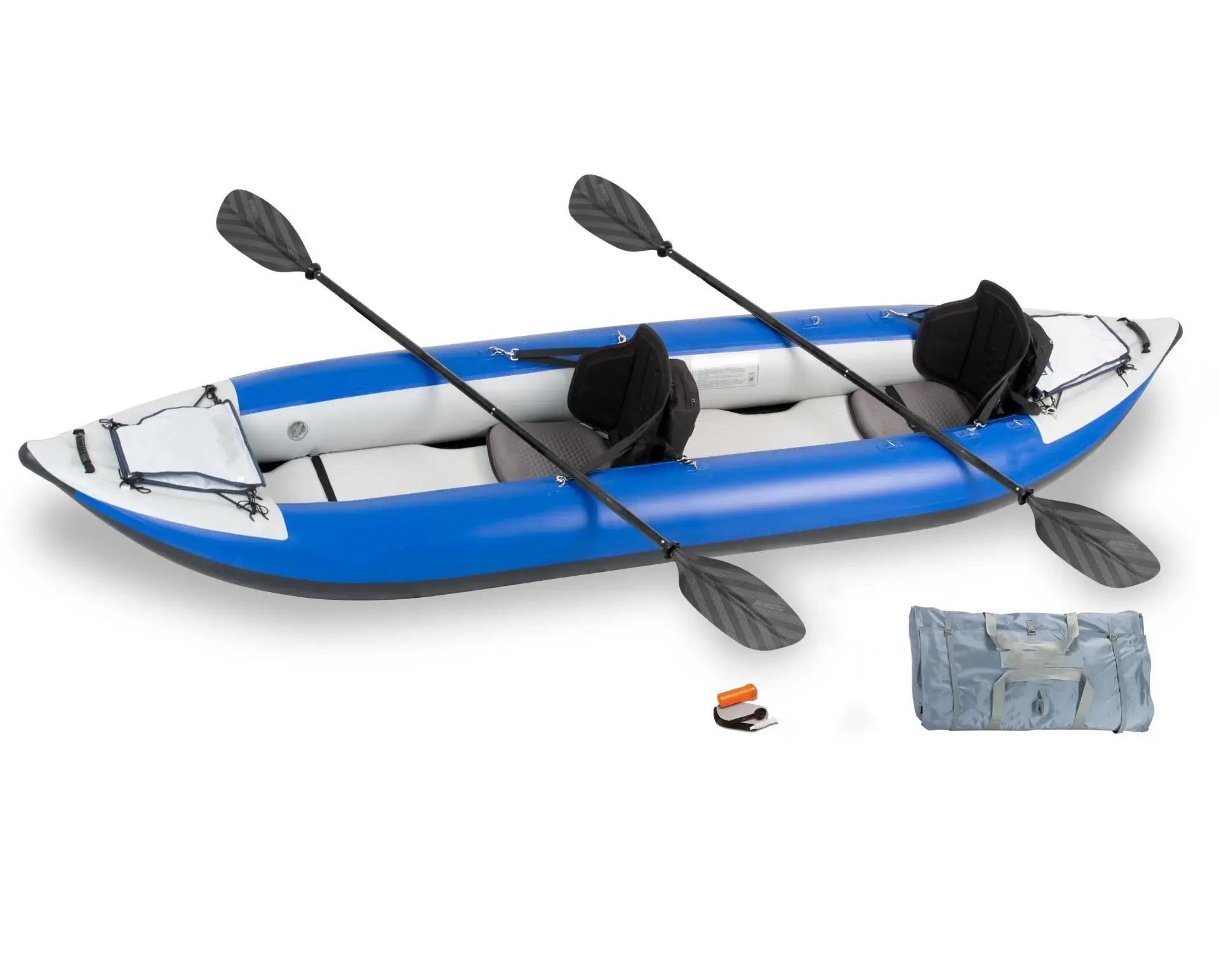 قارب تجديف قابل للنفخ لشخصين من كاياك مع دواسات لصيد الأسماك والغوص على البحيرات مصنوع من مادة PVC المتينة