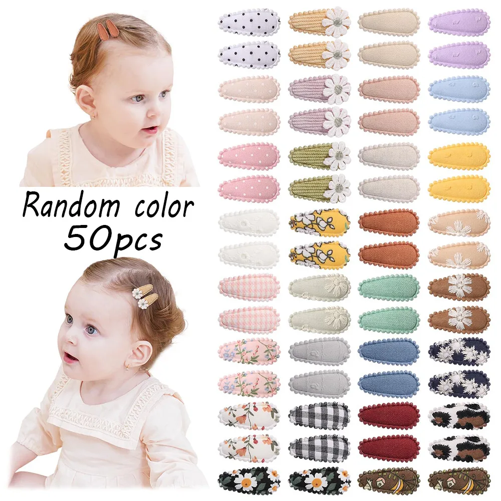 

Randomly Color 50pcs Printed BB Hairpin Hair Accessories Handmade Canvas Flower Hairclip Girls Sweet Barrettes Headwear