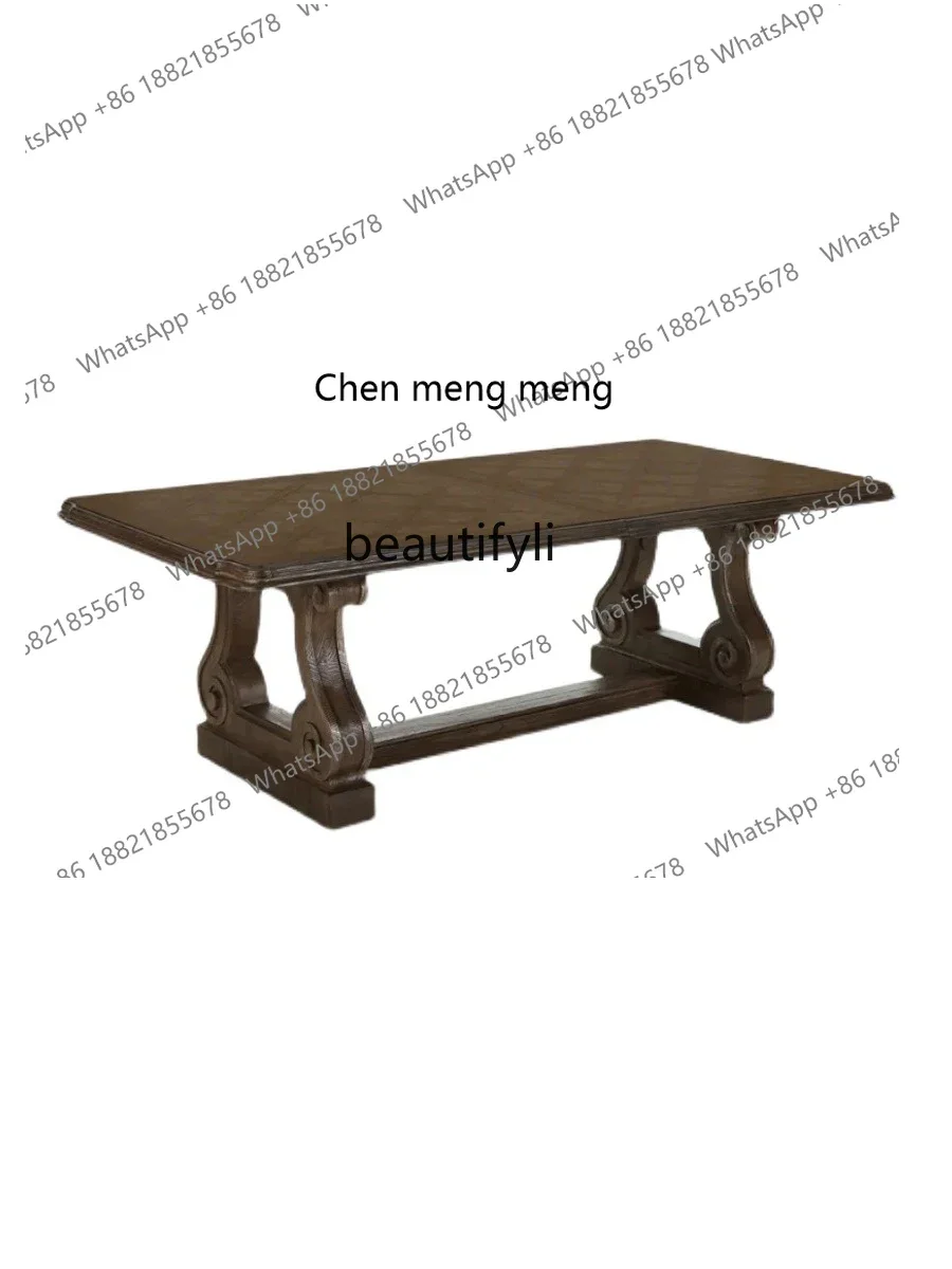

FAmerican solid wood dining table, retro black walnut color large long table rectangular villa high-end furniture H